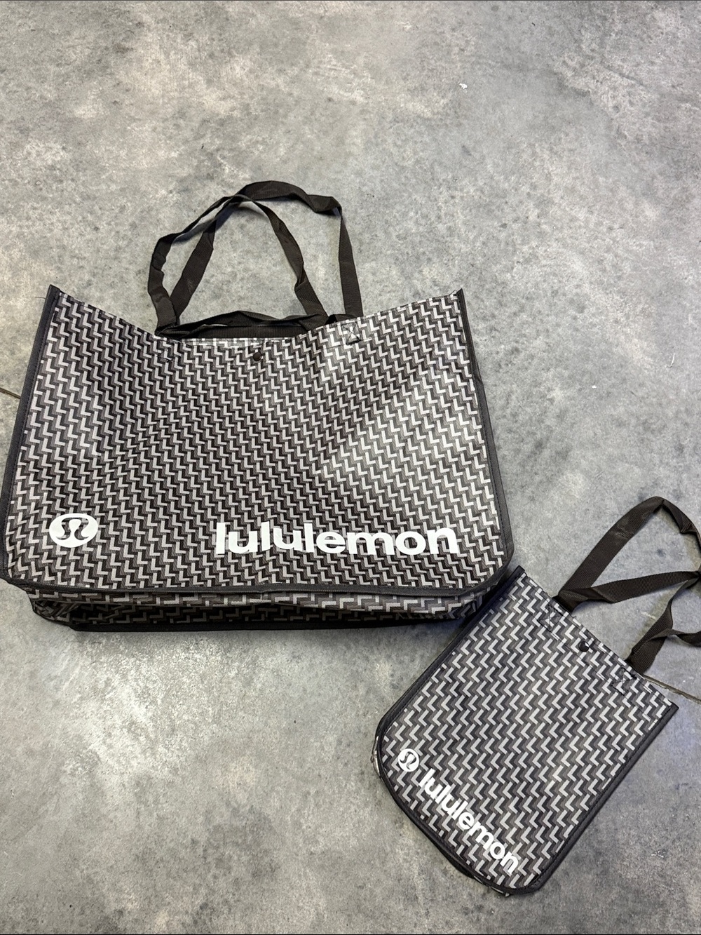 Lululemon Reusable Shopping Bags Large & Small Grey Tote Set of 2 🩶
